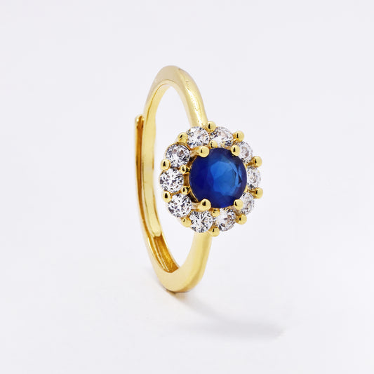CZMR3070 - Premium sapphire and CZ adjustible size ring