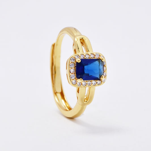 CZMR3071 - Premium sapphire and CZ adjustible size ring