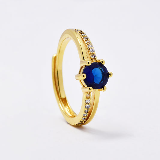 CZMR3072 - Premium sapphire and CZ adjustible size ring
