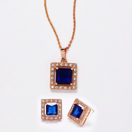 CZMST3121 - Premium brass 43cm x 1mm square drop CZ necklace & earrings set