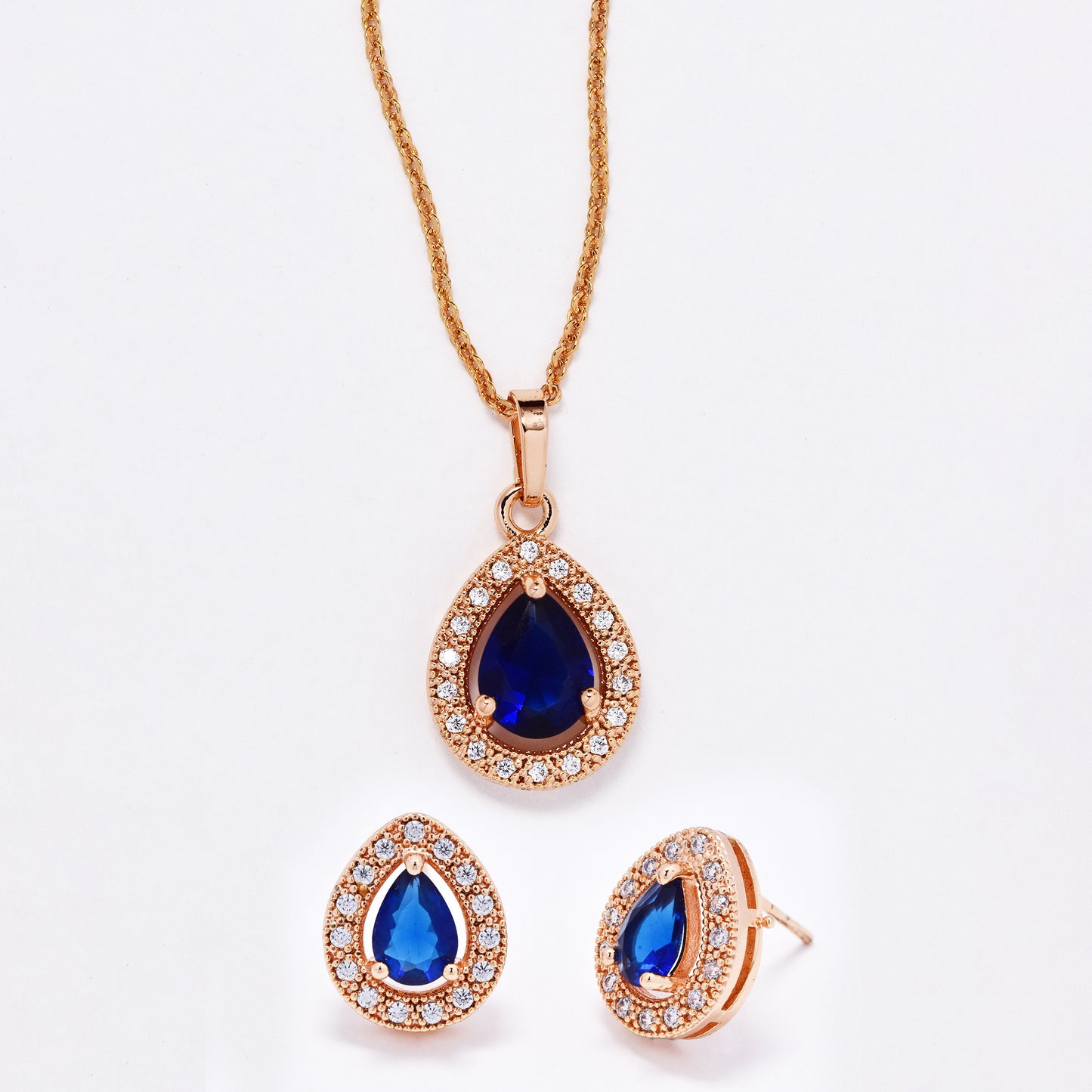 CZMST3122 - Premium brass 43cm x 1mm teardrop CZ necklace & earrings set