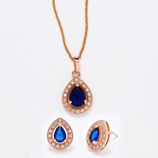 CZMST3122 - Premium brass 43cm x 1mm teardrop CZ necklace & earrings set