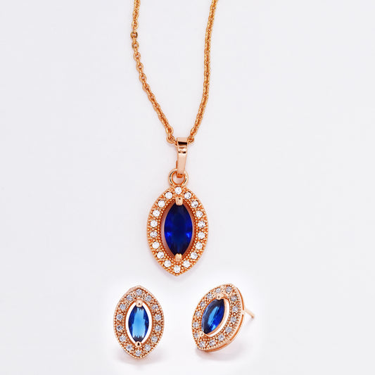 CZMST3123-BL - Premium brass 43cm x 1mm marquise CZ necklace & earrings set