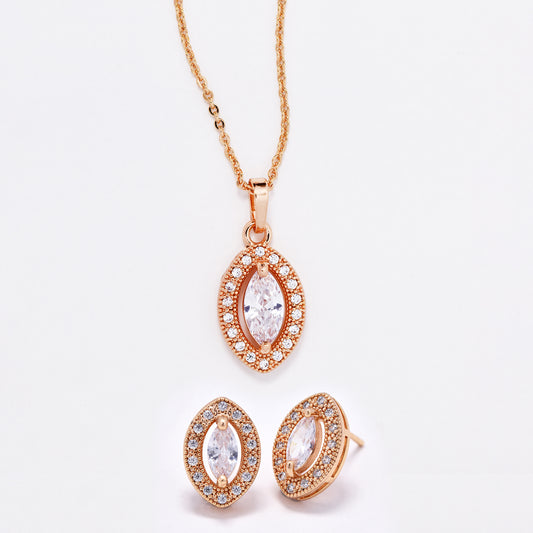 CZMST3123-CL - Premium brass 43cm x 1mm marquise CZ necklace & earrings set