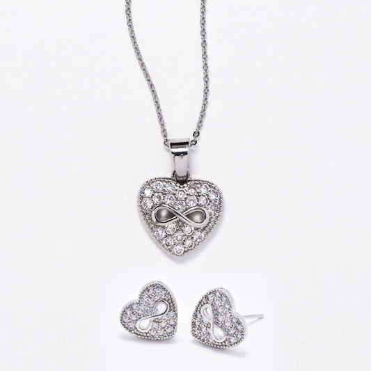 CZMST3125 - Premium brass 46cm x 1mm infinity heart CZ necklace & earrings set