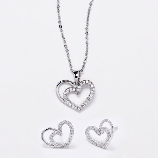 CZMST3127 - Premium brass 46cm x 1mm CZ heart necklace & earrings set