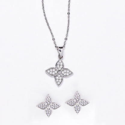 CZMST3128 - Premium brass 46cm x 1mm CZ flower necklace & earrings set
