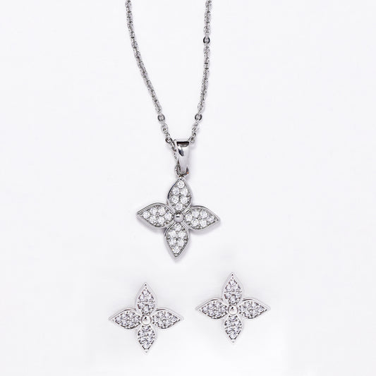 CZMST3128 - Premium brass 46cm x 1mm CZ flower necklace & earrings set
