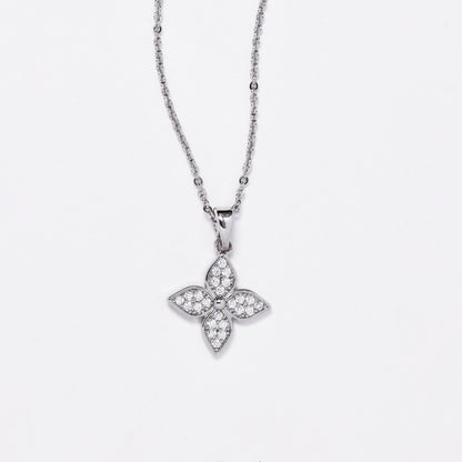 CZMST3128 - Premium brass 46cm x 1mm CZ flower necklace & earrings set