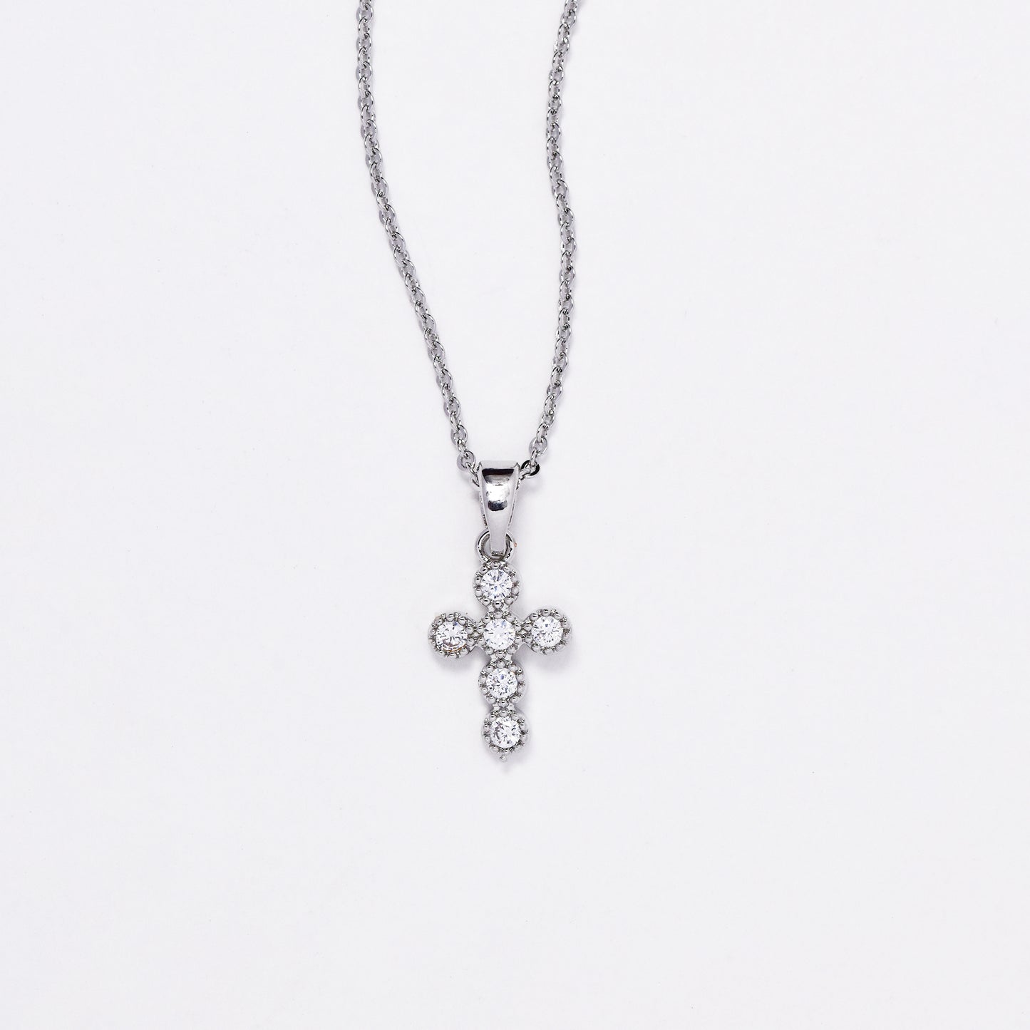 CZMST3129 - Premium brass 46cm x 1mm CZ cross necklace & earrings set