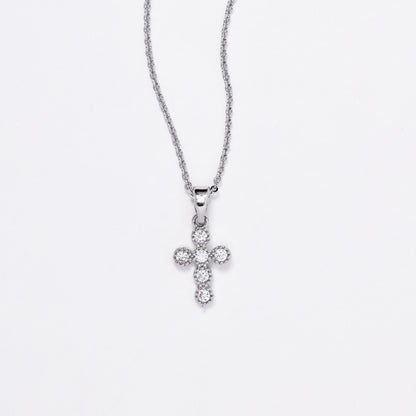 CZMST3129 - Premium brass 46cm x 1mm CZ cross necklace & earrings set