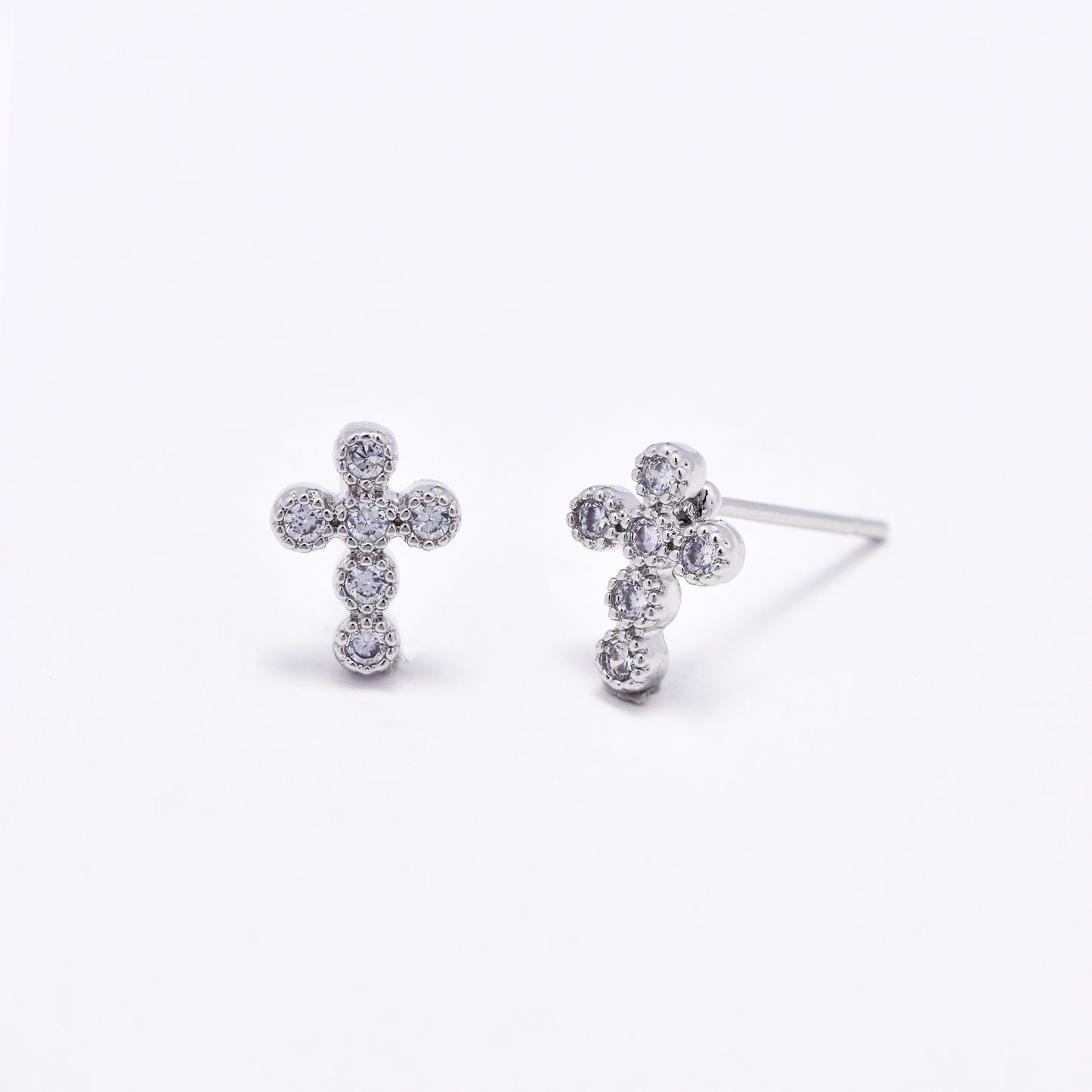 CZMST3129 - Premium brass 46cm x 1mm CZ cross necklace & earrings set