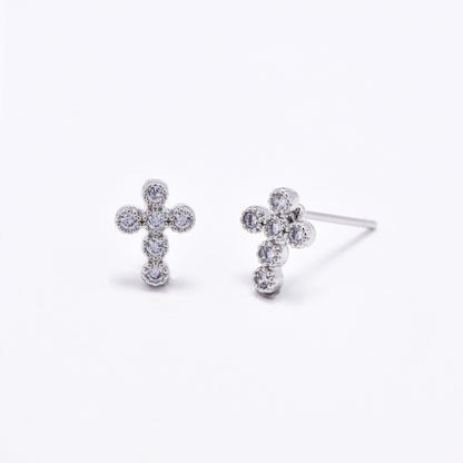 CZMST3129 - Premium brass 46cm x 1mm CZ cross necklace & earrings set