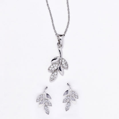 CZMST3130 - Premium brass 46cm x 1mm CZ leafy branch necklace & earrings set
