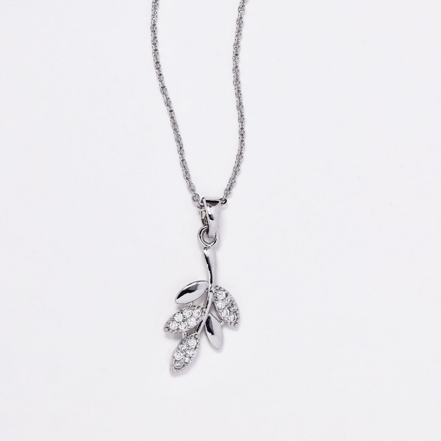 CZMST3130 - Premium brass 46cm x 1mm CZ leafy branch necklace & earrings set