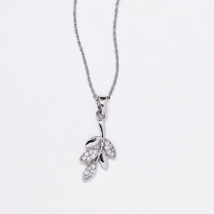 CZMST3130 - Premium brass 46cm x 1mm CZ leafy branch necklace & earrings set