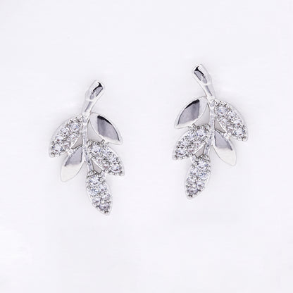 CZMST3130 - Premium brass 46cm x 1mm CZ leafy branch necklace & earrings set