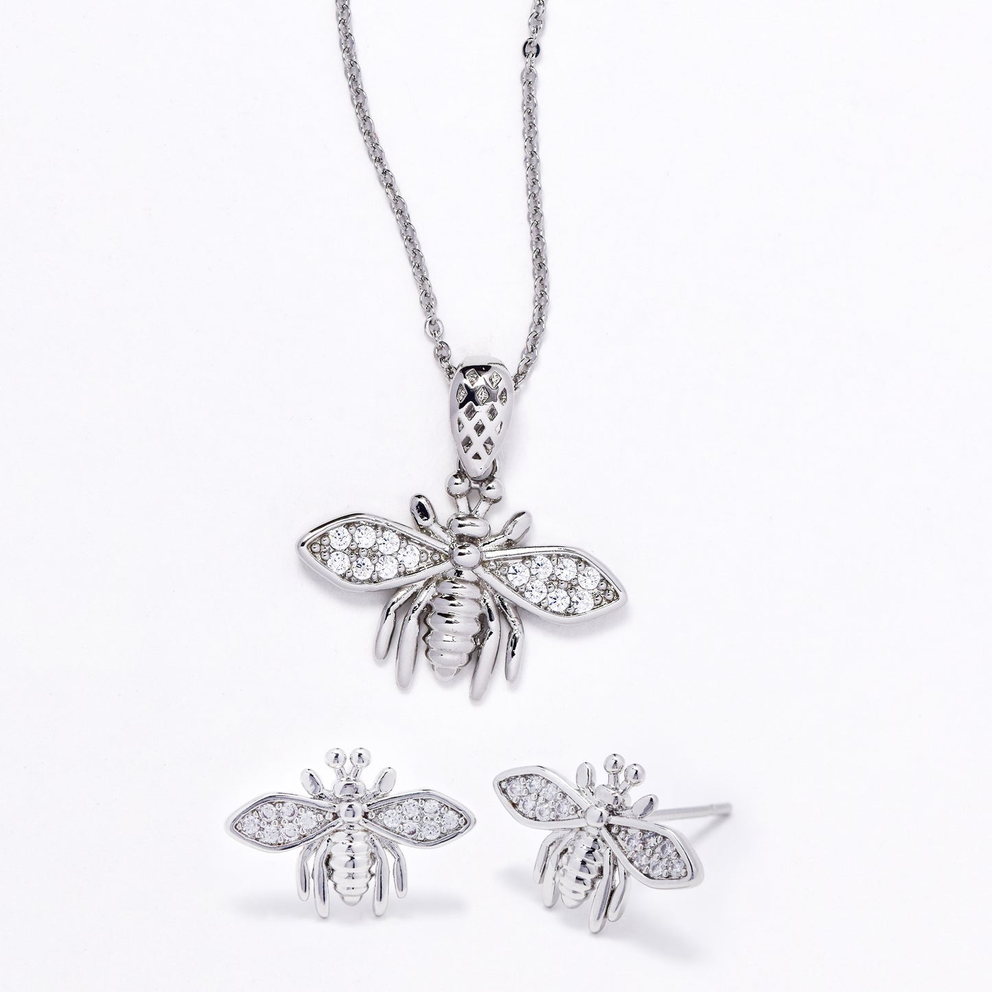CZMST3131 - Premium brass 45cm x 1mm CZ bee necklace & earrings set