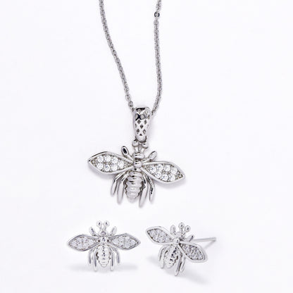 CZMST3131 - Premium brass 45cm x 1mm CZ bee necklace & earrings set