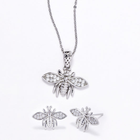 CZMST3131 - Premium brass 45cm x 1mm CZ bee necklace & earrings set