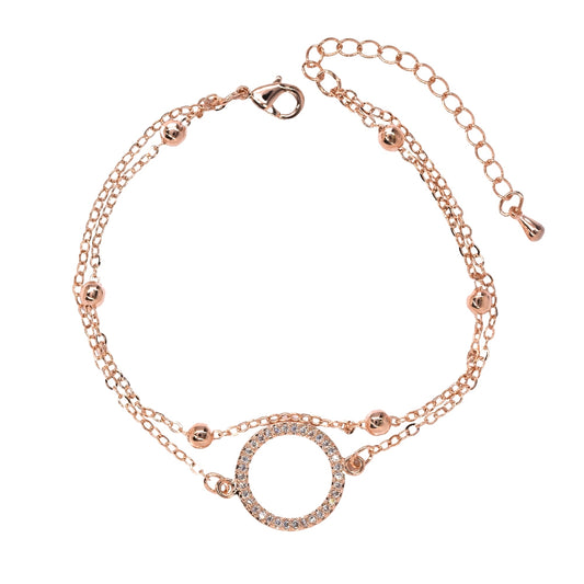 Premium rose gold open round cubic zirconia double strand bracelet