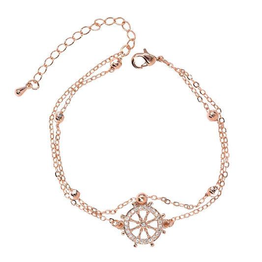 Premium rose gold cubic zirconia ships wheel double strand bracelet