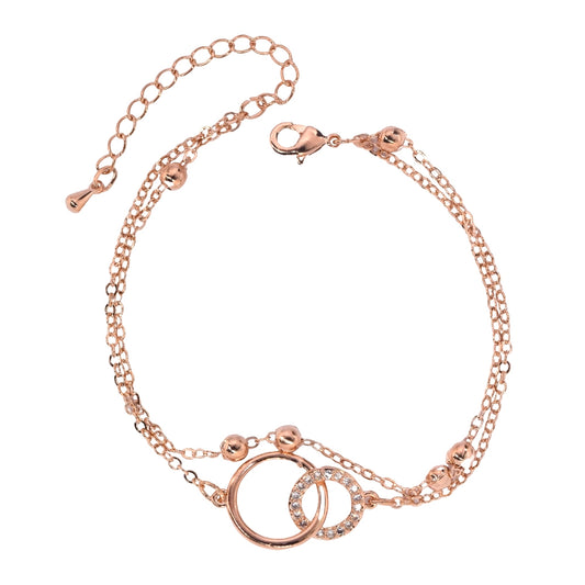 CZYB2806 - Premium brass rose gold cubic zirconia round linked double strand bracelet
