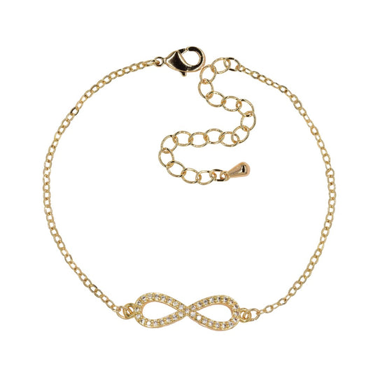 Premium cubic zirconia infinity bracelet Length: 16cm + 5cm extension chain charm: length: 20mm x width : 7mm