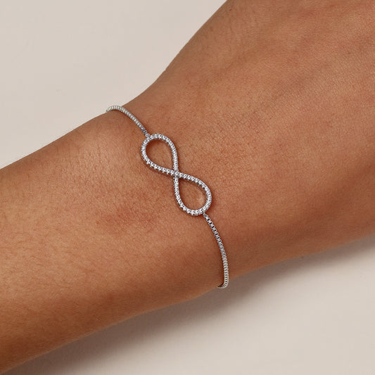 CZYB4843 - Premium brass silver plated cubic zirconia infinity adjustable bracelet