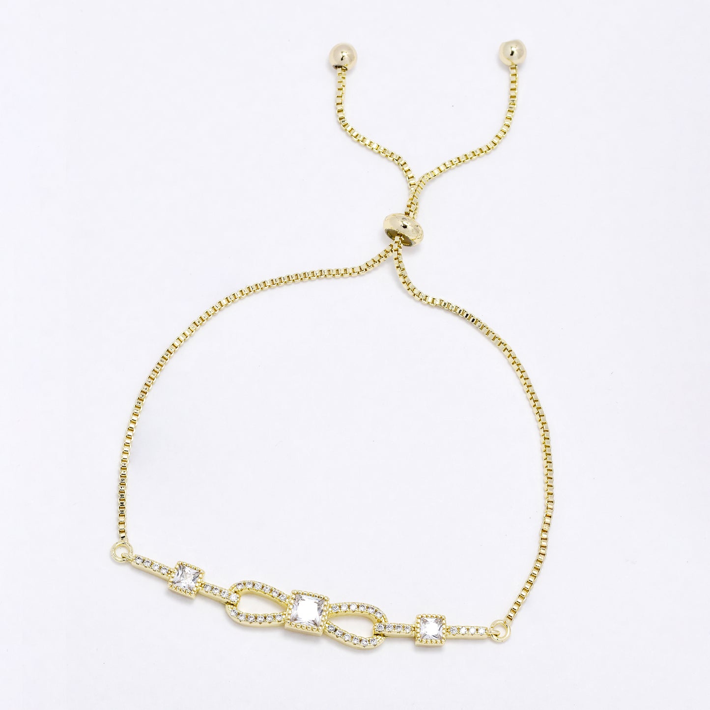 CZYB6167 - Premium brass CZ infinity pull-through bracelet