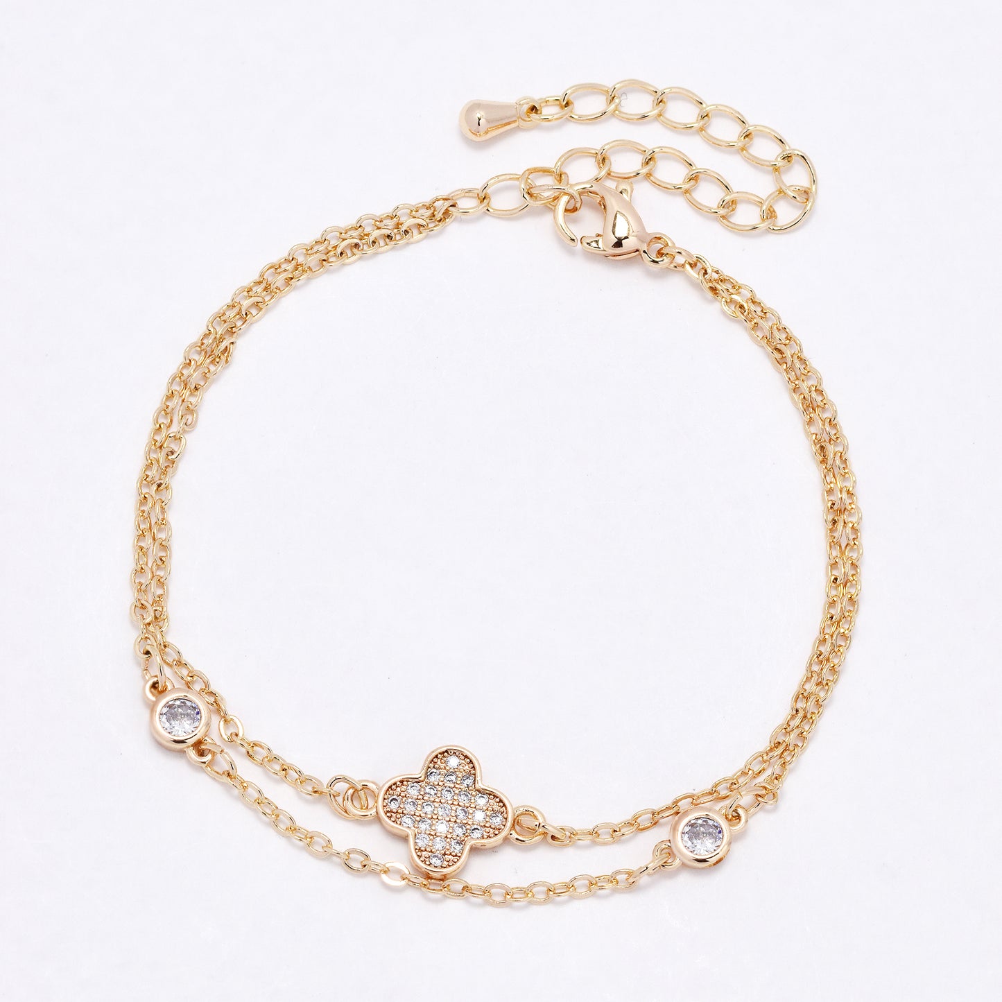CZYB6183 - Premium brass CZ double strand flower bracelet