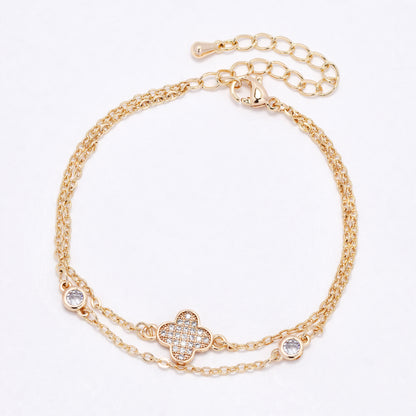 CZYB6183 - Premium brass CZ double strand flower bracelet