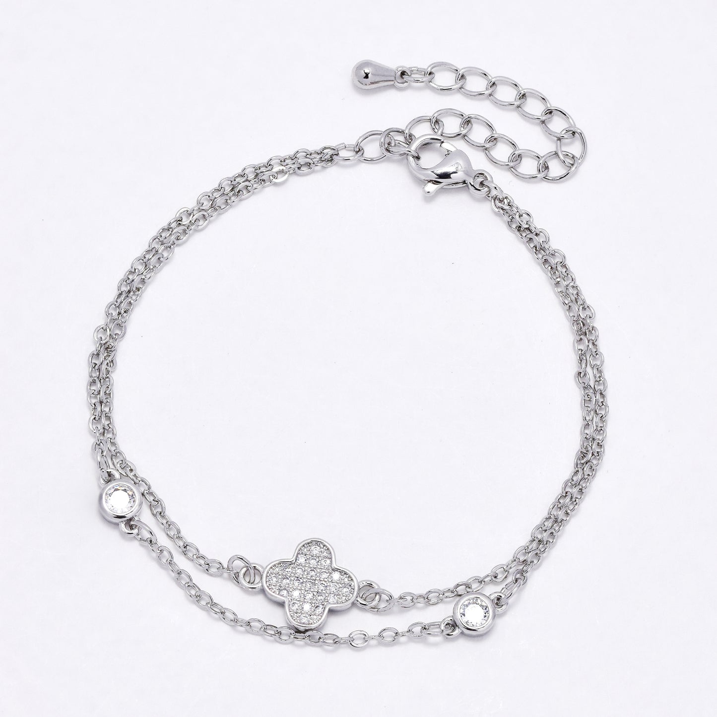 CZYB6183 - Premium brass CZ double strand flower bracelet