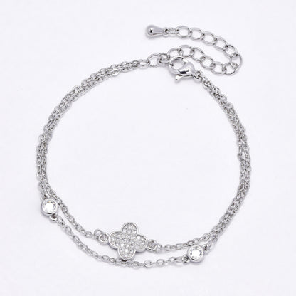 CZYB6183 - Premium brass CZ double strand flower bracelet