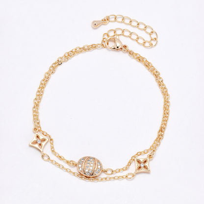 CZYB6184 - Premium brass CZ double strand cluster and flower bracelet