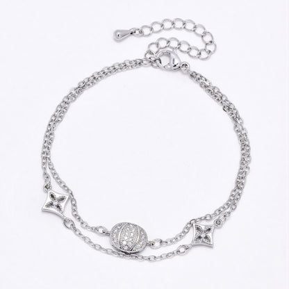 CZYB6184 - Premium brass CZ double strand cluster and flower bracelet