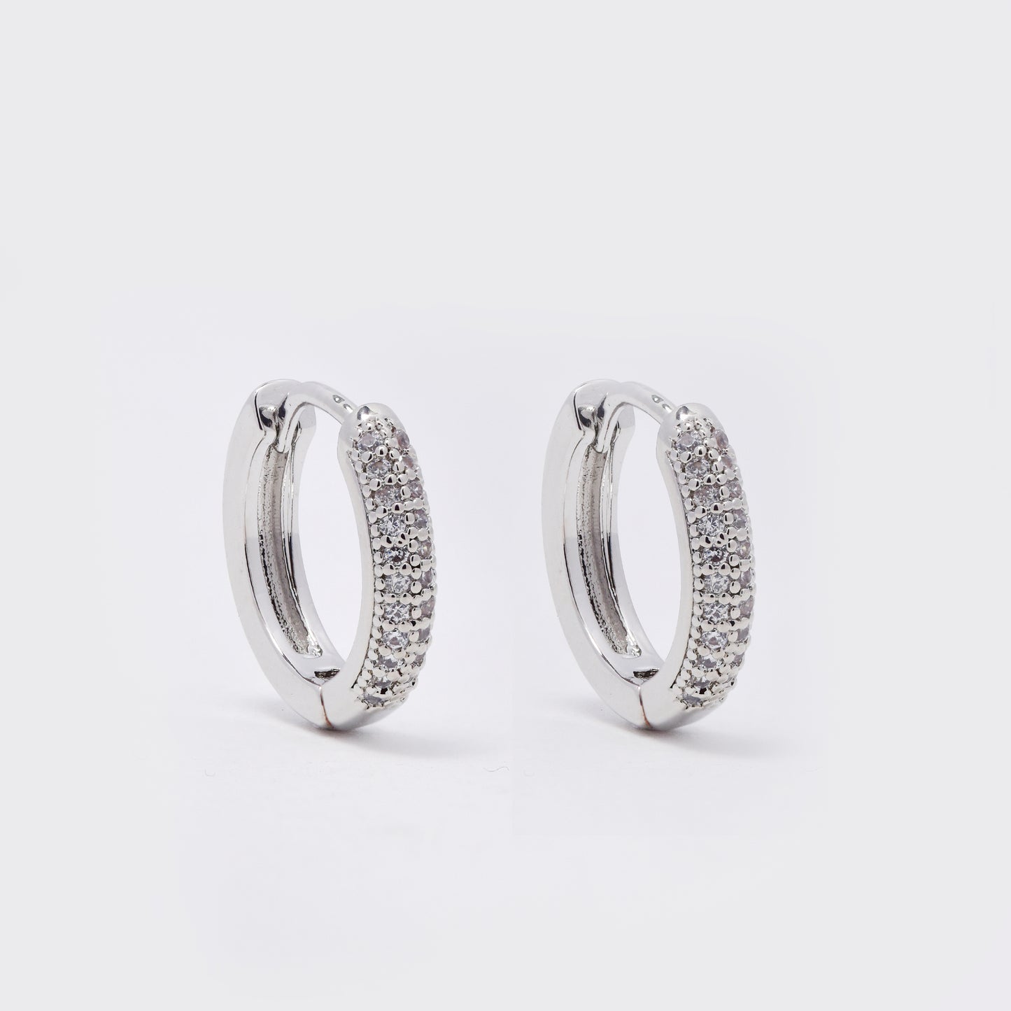 CZYE3125 - Premium brass 3mm x 14mm double row CZ huggie earrings