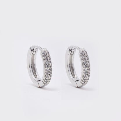 CZYE3125 - Premium brass 3mm x 14mm double row CZ huggie earrings