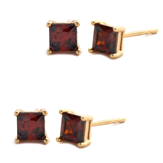 CZYE3568 - Premium brass cubic zirconia Red stud earrings