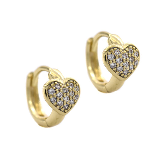 Premium gold plated cubic zirconia heart huggie earring
