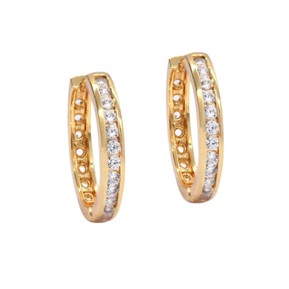 CZYE3765 - Premium brass cubic zirconia 20 mm single row huggie earrings