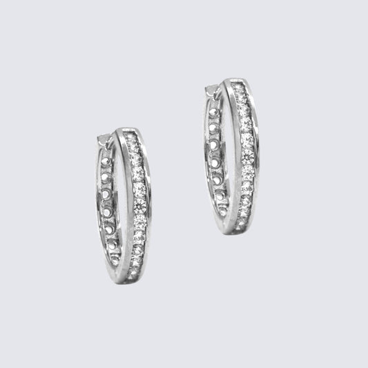 CZYE3765 - Premium brass cubic zirconia 20 mm single row huggie earrings