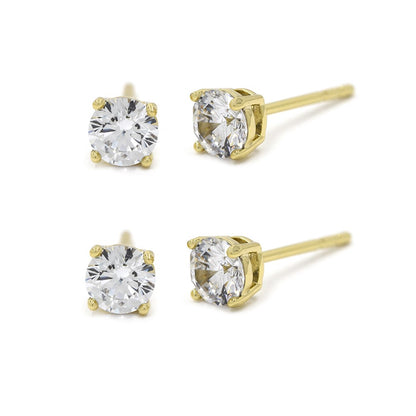 2 Pack premium plated clear 5mm cubic zirconia studs