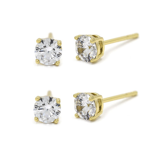 2 Pack premium plated clear 5mm cubic zirconia studs