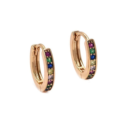 CZYE4498 - Premium brass 12mm mixed colour cubic zirconia huggie earrings