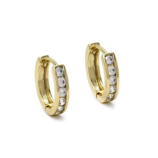 CZYE4500 - Premium brass 13mm cubic zirconia huggie earrings