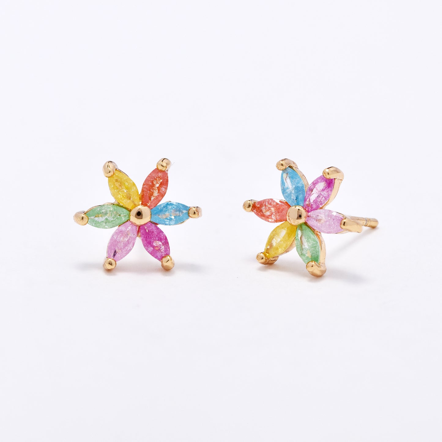 CZYE6148 - Premium brass 19mm multi colour CZ flower stud earrings