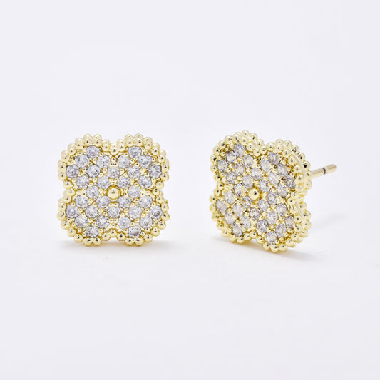 CZYE6163 - Premium 12mm four leaf clover CZ studs