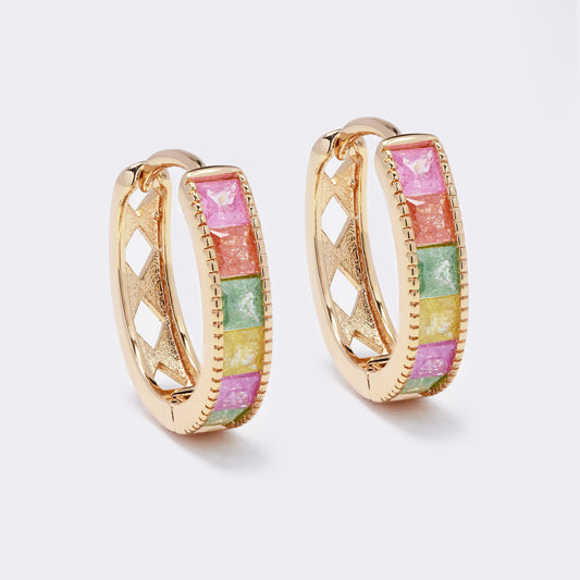 CZYE5671 - Premium brass gold plated colour CZ hoop earrings