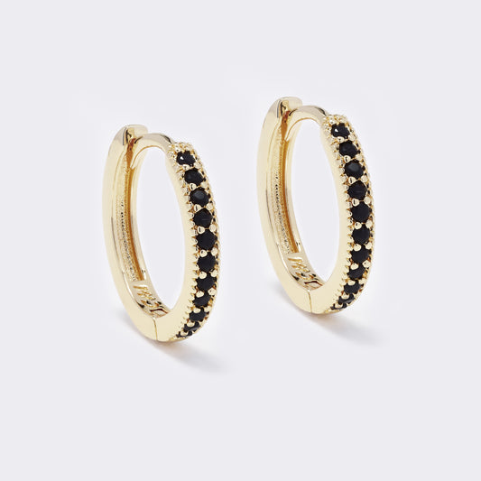 CZYE5673 - Premium brass gold plated black CZ hoop earrings